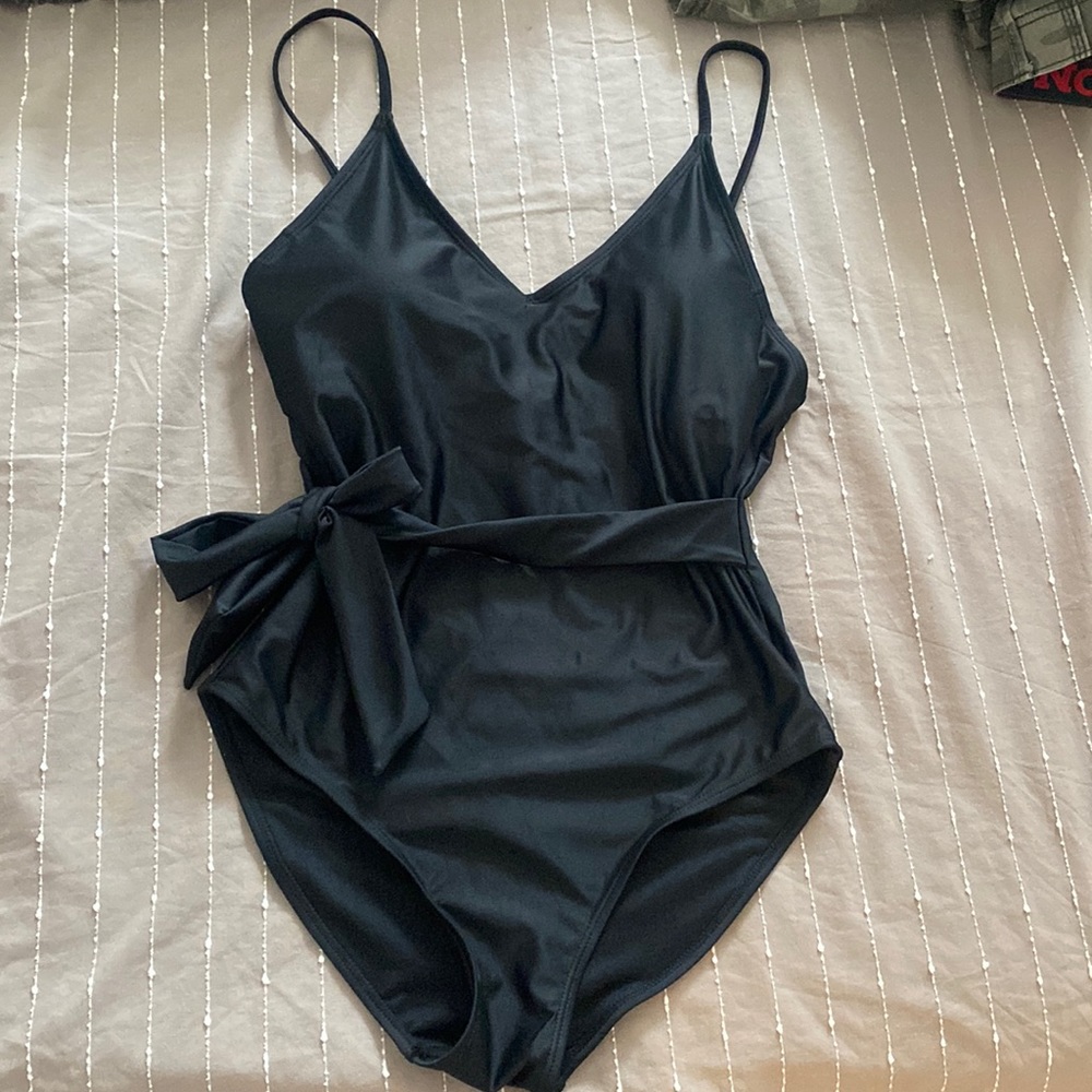 Black one piece with bow